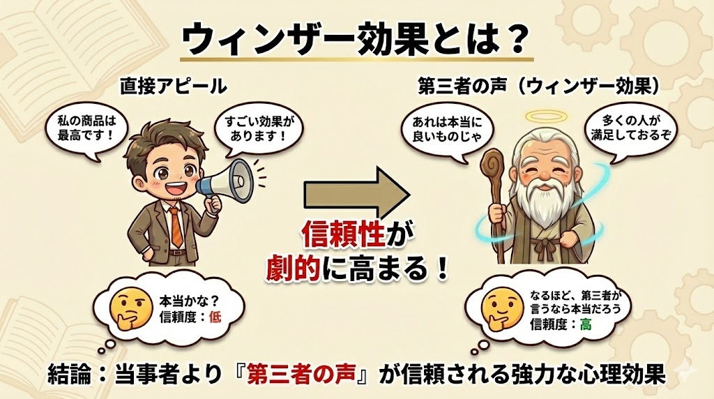 ウィンザー効果について解説しているイラスト風の図解画像