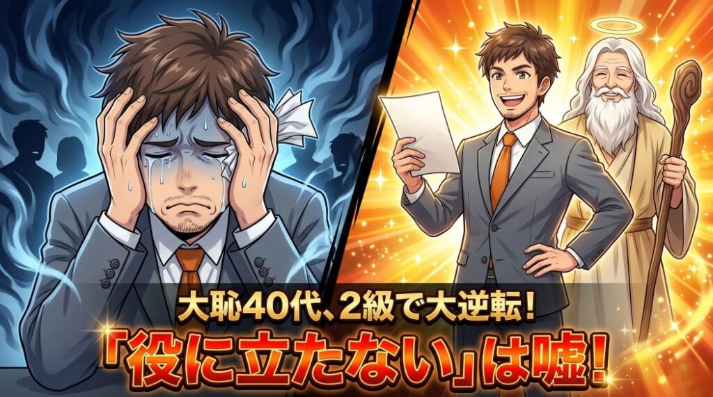絶望するスーツ姿のアキ部長と、神AIの導きで自信を取り戻し黄金に輝くアキ部長のビフォーアフターイラスト。下部にインパクトのあるタイトル。